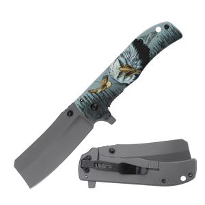 WK06397  Steel Print Handle Folding Outdoor Pocket Hunting Knife